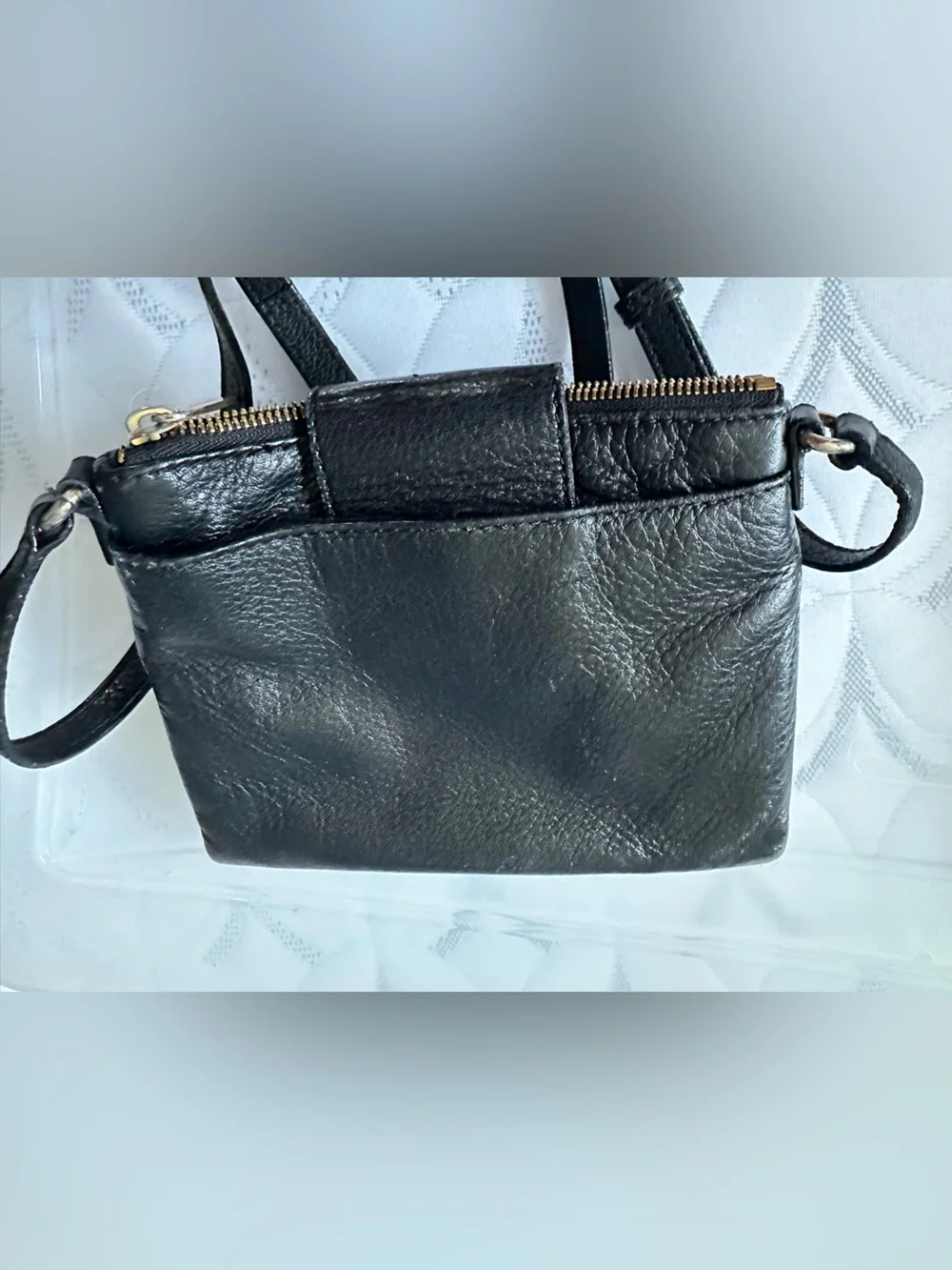 Michael Kors Black Leather Crossbody with Gold MK Medallion